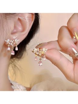 ESTAILO FASHION - White Pink Peony Arcs Drop Earrings