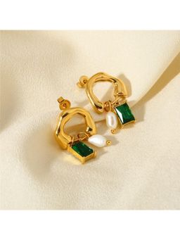ESTAILO FASHION - Green Pearl and Emerald Drop Studs Earrings