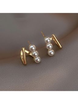 ESTAILO FASHION - White Linear Pearl Studs Earrings