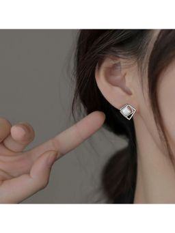 ESTAILO FASHION - White Lumine Square Drops Earrings