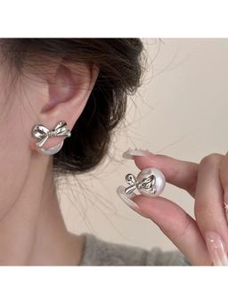 ESTAILO FASHION - Silver Chic Bow-Tie Studs Earrings