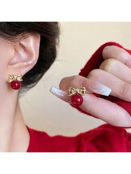 ESTAILO FASHION - Red Ruby Ribbon Drops Earrings