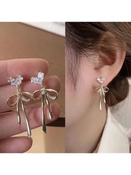 ESTAILO FASHION - White Gilded Crystal Knot Earrings