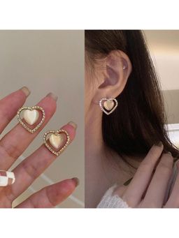 ESTAILO FASHION - White Gilded Pearl Love Drop Earrings