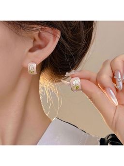 ESTAILO FASHION - Pink Enamel Meadow Stud Earrings