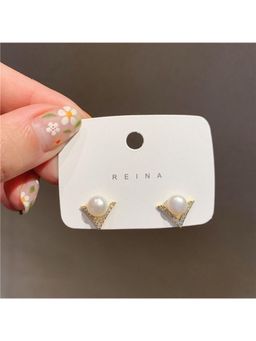 ESTAILO FASHION - White Dazzle V Pearl Stud Earrings