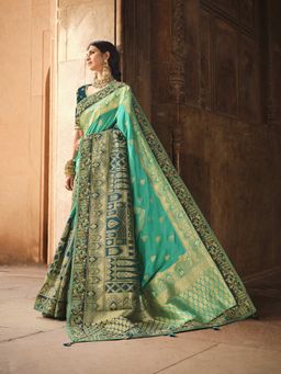 Odette - Womens Green Dola Silk Saree with Unstitched Blouse