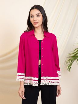 Deebaco - Women Magenta Lace Detailed Shirt