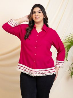 Deebaco - Women Magenta Lace Detailed Plus Size Shirt