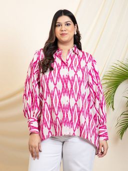 Deebaco - Women Pink Ikkat Printed Plus Size Shirt