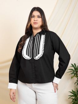 Deebaco - Women Black Yoke Designed Plus Size Shirt