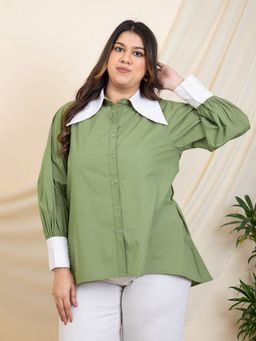 Deebaco - Women Sea Green High Low Plus Size Shirt