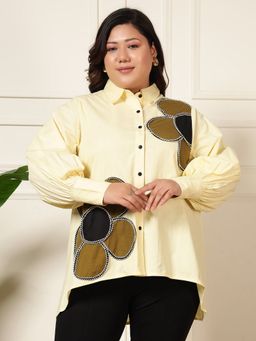 Deebaco - Women Pure Cotton Lemon Yellow High Low Plus Size Shirt