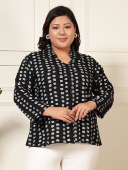 Deebaco - Women Black Polka Pure Rayon Plus Size Shirt