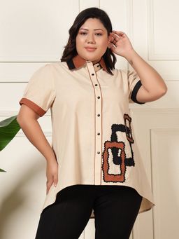 Deebaco - Women High Low Cotton Plus Size Shirt