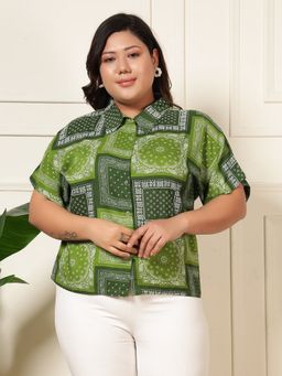 Deebaco - Women Olive Green Patch Plus Size Shirt