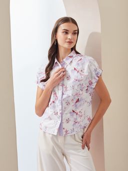 Latin Quarters - Women White Floral Printed Collared Casual Shirt