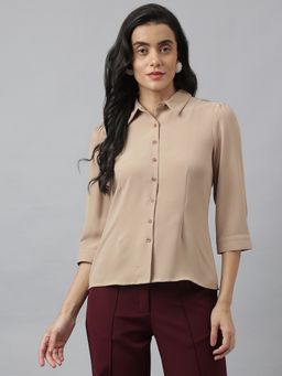 Latin Quarters - Women Beige Solid Casual Regular Shirt