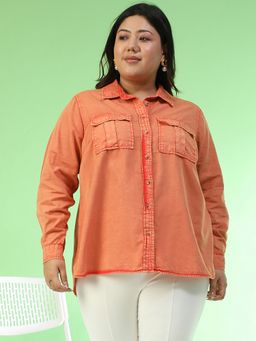 Oxolloxo - Women Orange Collared Full Sleeve Shirt