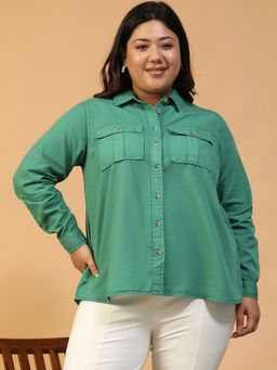 Oxolloxo - Women Green Collared Full Sleeve Shirt