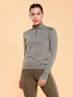 Enamor - A310 Long Sleeve Troyer T-Shirt with Thumbhole Olive