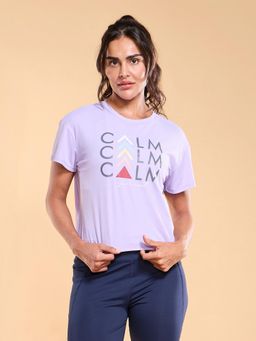 Enamor - A311 Typographic Printed Drop Shoulder Sleeves Relaxed Fit Crop T-Shirt Lavender