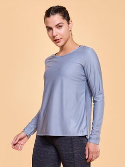 Enamor - A312 Jacquard Long Sleeve Relaxed Fit Regular Length T-Shirt Grey