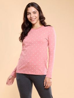 Enamor - Womens Essentials E257-Cotton Crew Neck Full Sleeve T-Shirt Peach