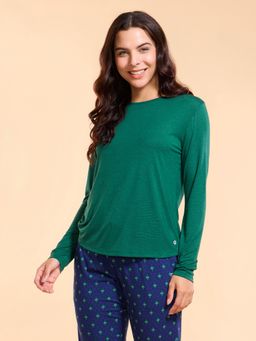 Enamor - E309 Cozy Tee Viscose Long Sleeves T-Shirt with Relaxed Fit Green