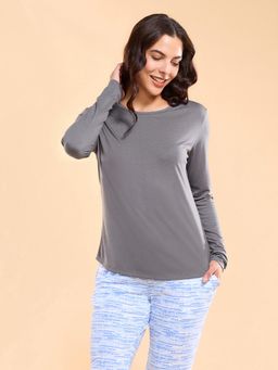 Enamor - E309 Cozy Tee Viscose Long Sleeves T-Shirt with Relaxed Fit Grey