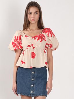 VERO MODA - White Printed Regular Fit Top