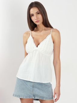 VERO MODA - White Embroidered Regular Fit Top