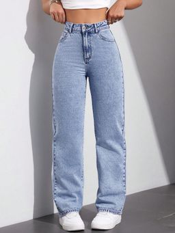 KOTTY - Blue Solid Straight Fit Jeans