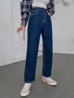 KOTTY - Blue Solid Straight Fit Jeans