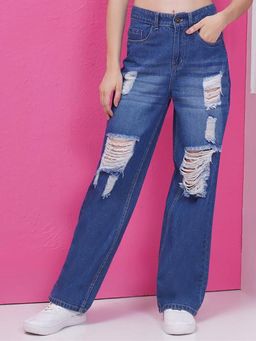 KOTTY - Blue Solid Straight Fit Jeans