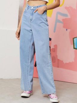 KOTTY - Blue Solid Straight Fit Jeans