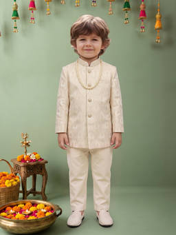 ETHNIKS NEURON - Dupion Silk Woven Design Ethnic Kurta With Trousers & Mala