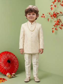 ETHNIKS NEURON - Satin Woven Design Ethnic Kurta With Trousers & Mala