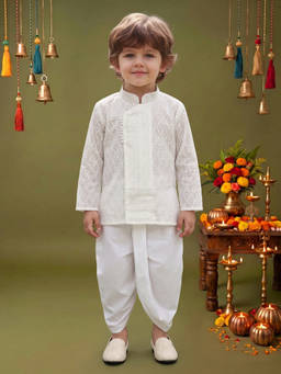 ETHNIKS NEURON - Pure Cotton Self Design Ethnic Kurta With Dhoti Pant