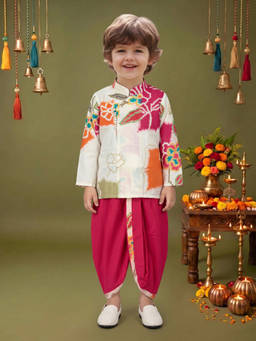 ETHNIKS NEURON - Linen Printed Ethnic Kurta With Dhoti Pant