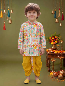 ETHNIKS NEURON - Silk Blend Self Design Ethnic Kurta With Dhoti Pant