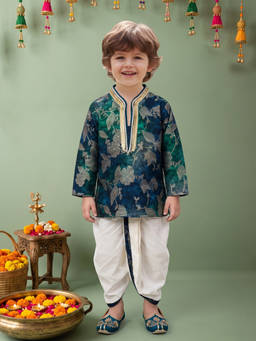 ETHNIKS NEURON - Silk Blend Self Design Ethnic Kurta With Dhoti Pant