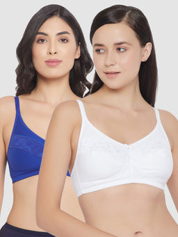 Clovia - Pack Of 2 Cotton Non-Padded Non-Wired Full Cup Bra - Multi-Color