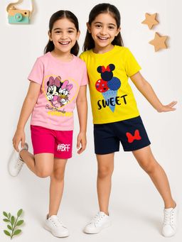 Kuchipoo - Girls Regular Fit Cotton Half Sleeves T-Shirts and Shorts (Set of 2)