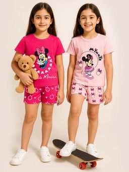 Kuchipoo - Girls Regular Fit Cotton Half Sleeves T-Shirts and Shorts (Set of 2)