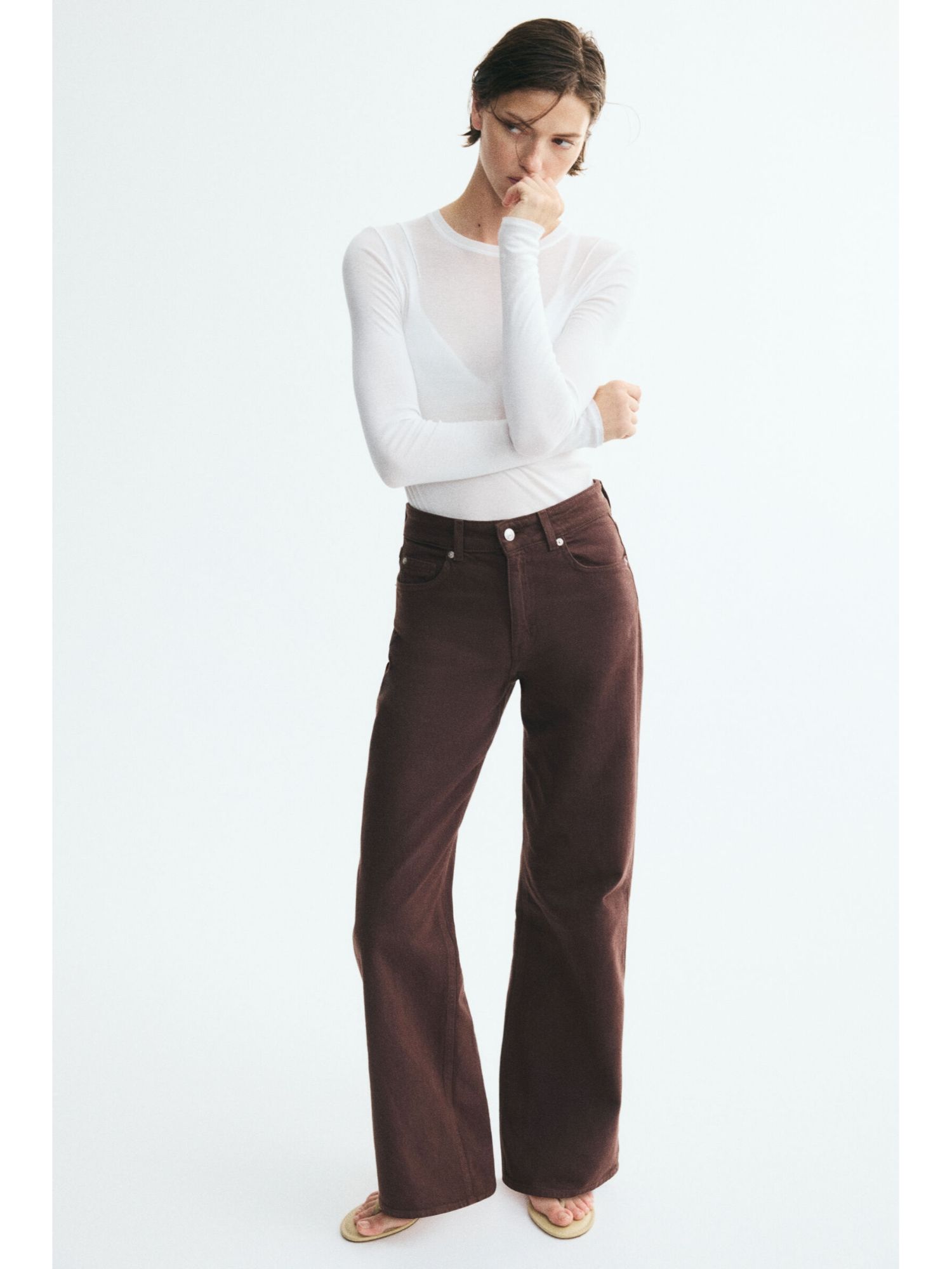 h&m Women Brown Wide High Waist Jeans-picture-39