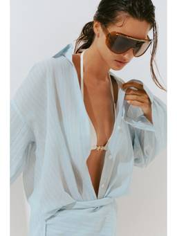 H&M - Women Turquoise Long Cotton Shirt
