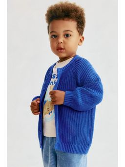 H&M - Unisex Blue Patent-Knit Cotton Cardigan