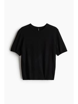 H&M - Women Black Fine-Knit T-Shirt