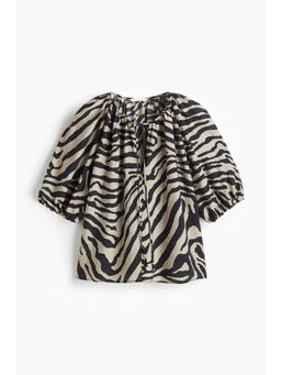 H&M - Women Beige Balloon-Sleeved Blouse